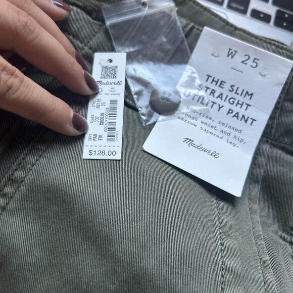 Madewell Slim Straight Utility Pants - Army Green Mid-rise Tapered Leg Inseam 27 - Picture 2 of 6